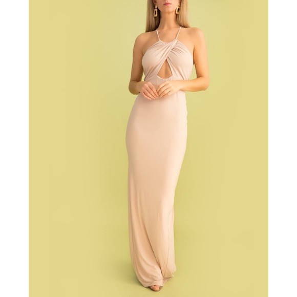 Nookie Disco Dolls Nude Maxi Dress Sz Medium - Picture 3 of 11